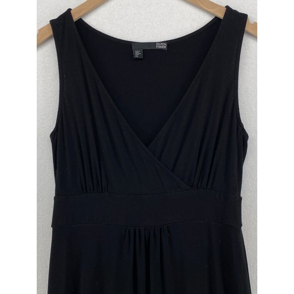 EILEEN FISHER Dress XS Stretch Rayon Jersey Surplice Tank Maxi Shirred Black USA - Picture 4 of 16